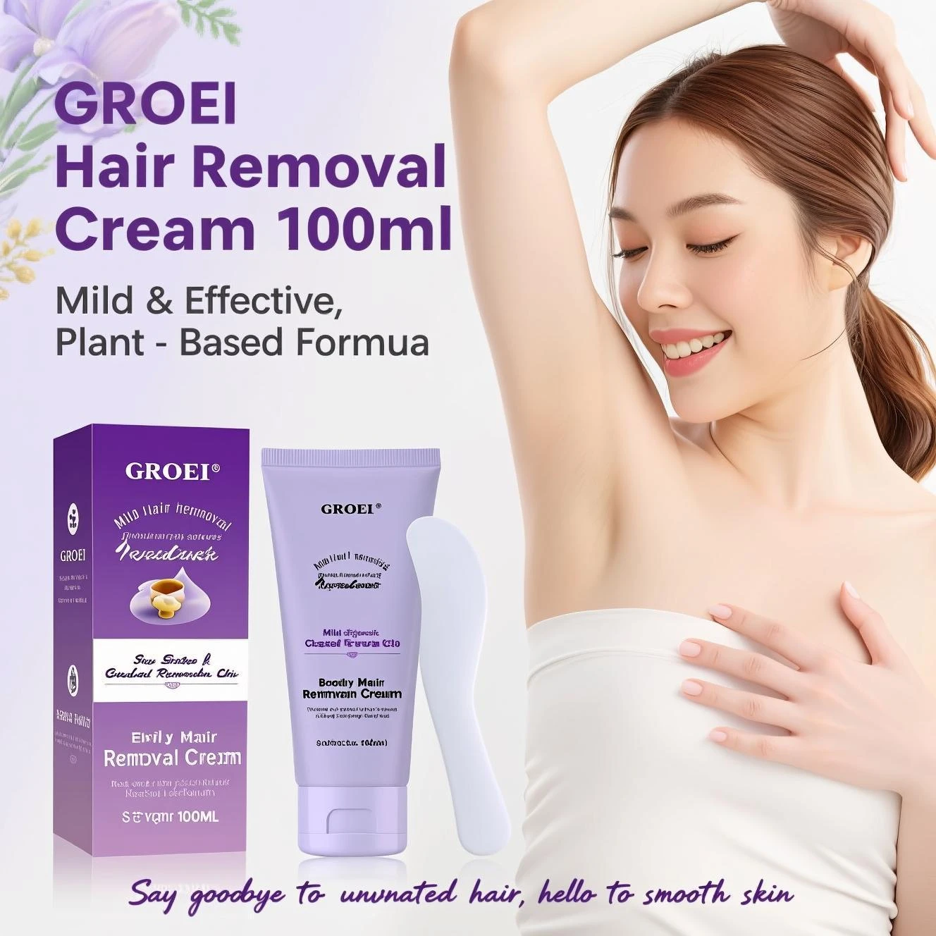 كريم إزالة شعر الجسم 100 مل - تركيبة نباتية لطيفة للنساء والرجال، بشرة ناعمة على مدار 24 ساعة مع زبدة الشيا والبيسابولول #1