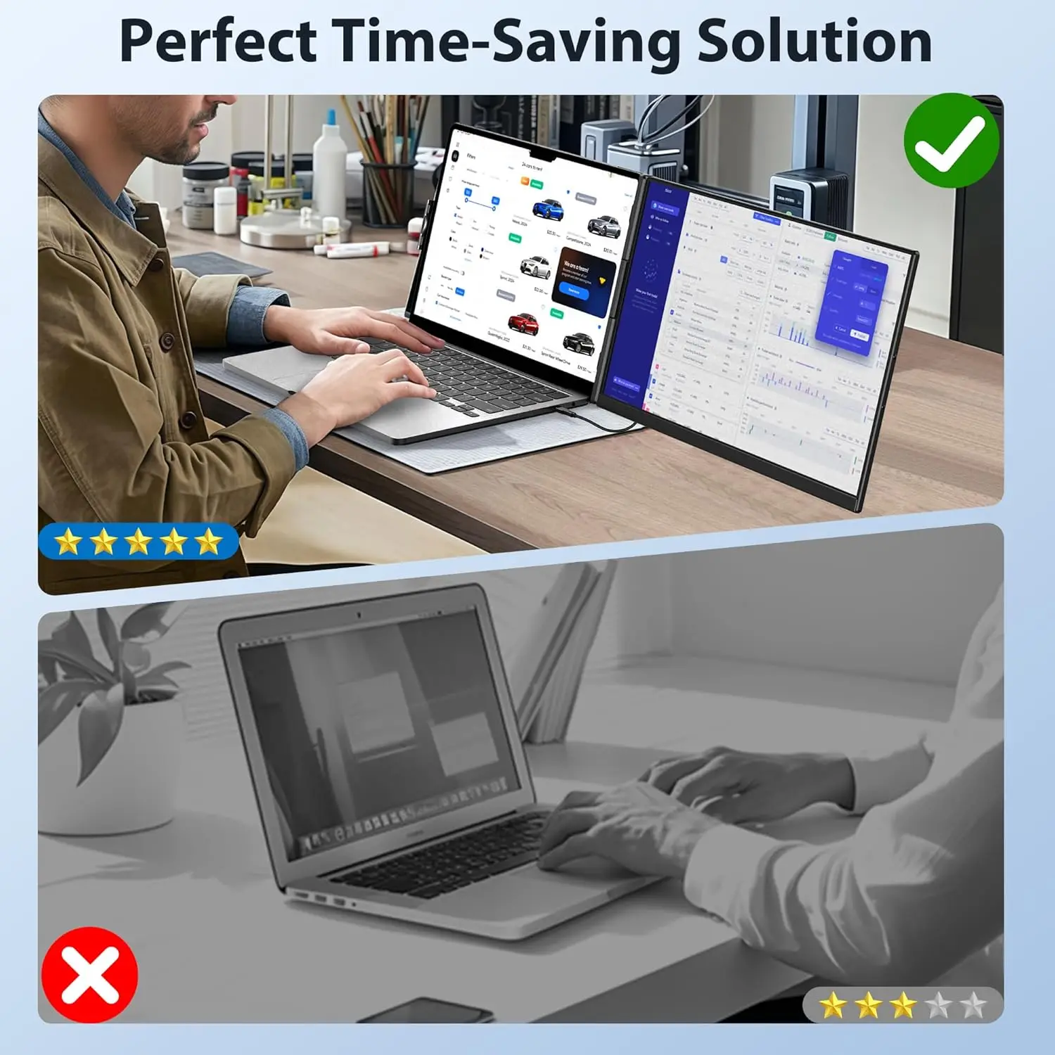 شاشة ممتازة 15.6 بوصة 1080P FHD 120% SRGB مزدوجة محمولة IPS لوحة شاشة الكمبيوتر المحمول موسع Mac وWindows متوافق مع Chrome Pl