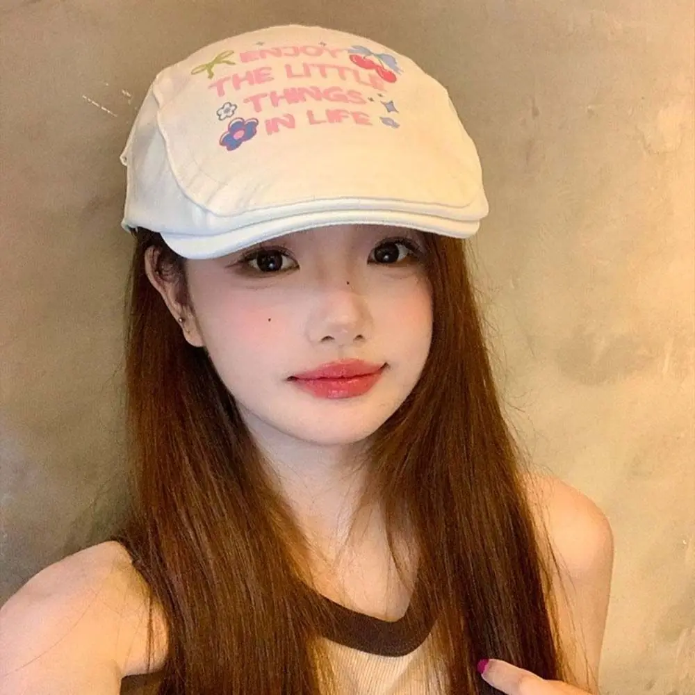 

Adjustable Cherry Graffiti Forward Hat Embroidey Vintage Y2k Beret American Visor Painter Hat Outdoor