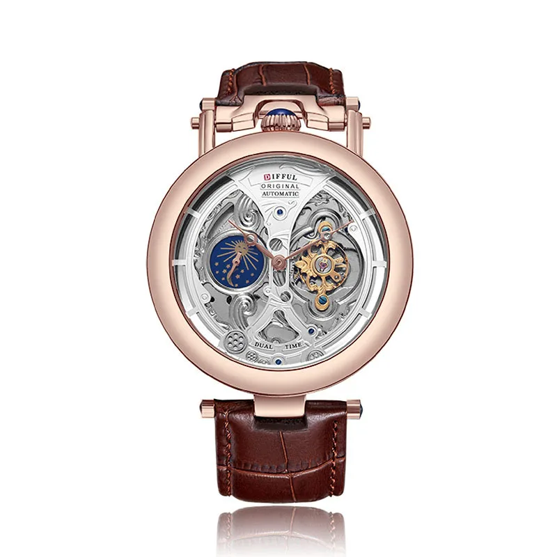 Reloj Mecánico de lujo para hombre, pulsera automática con parte trasera transparente, Tourbillon, a la moda