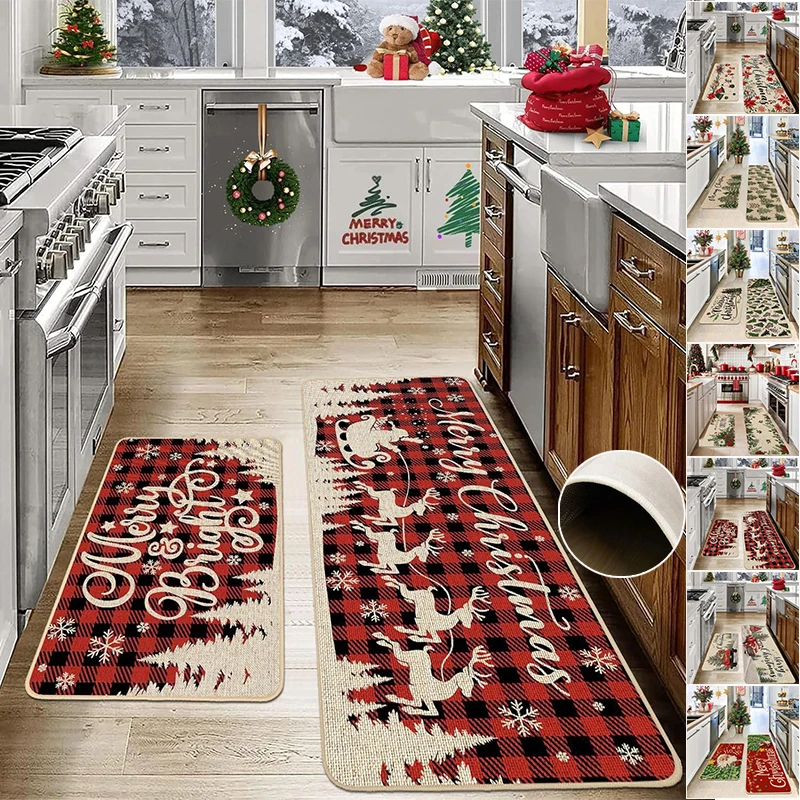 

New Christmas Kitchen Carpet Crystal Velvet Absorbent Non-slip Rug for Living Room Bedroom Kitchen Bathroom Carpet Decoration 카펫