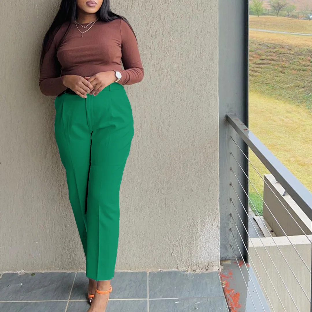 Pantaloni da abito in puro colore a vita alta Pantaloni casual Faionable Stazione indipendente Abbigliamento da donna transfrontaliero Pantaloni Harlan