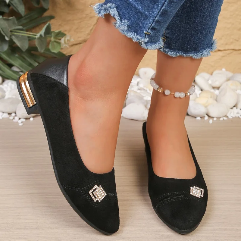 Four Seasons Plus Size Low-Top Shallow-Mouth Slip-On Rubber Sole Round Toe Low Heel All-Go Single