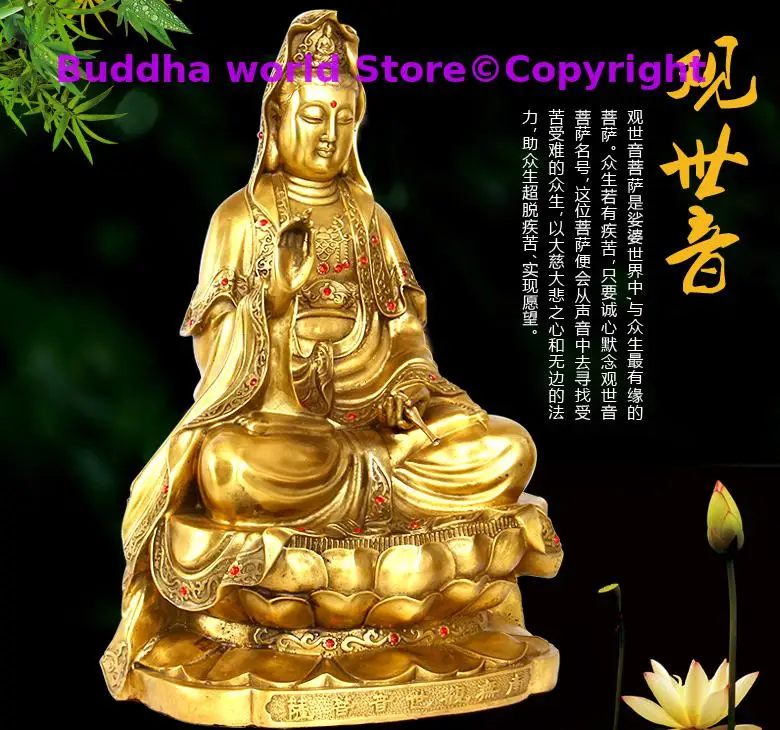 2025 home office protective-efficacious Mascot the Goddess , Guan yin Bodhisattva GOLD copper statue sculpture Decoration