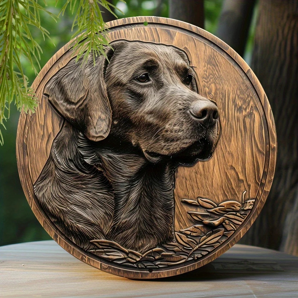 Aluminum Sign Faux Embossing Painted Round  Sign Apartment Decoration Mother's Day Gifts Labrador Retriever Themed Decoration