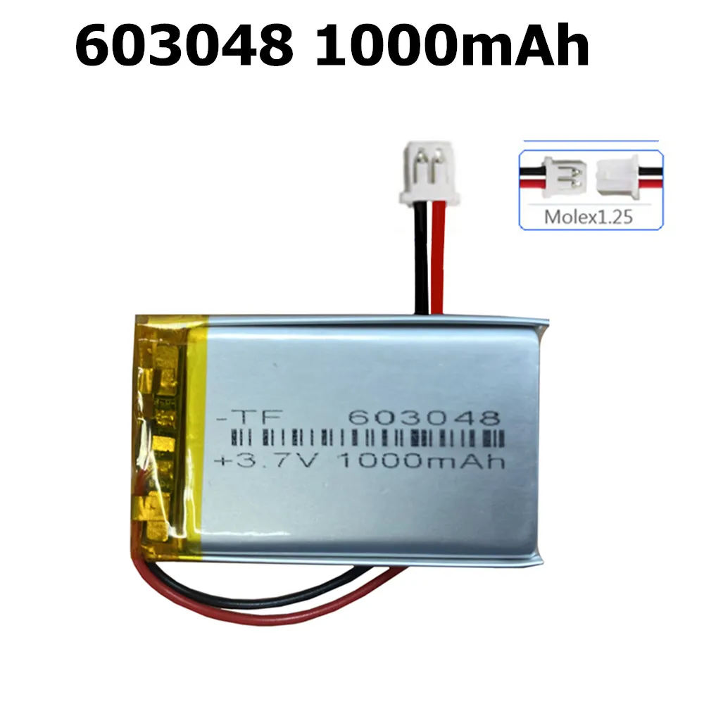 1-10pcs 603048 3.7V 1000mAh Lithium Polymer LiPo Rechargeable Battery  JST 1.25mm 2pin Connector GBA SP 603050 MP3 GPS E-books