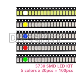 100pcs 0603 0805 1206 1210 5730 5050 SMD LED Light Emitting Diode Kit 5 colors Miniature LED Red White Yellow Green Blue