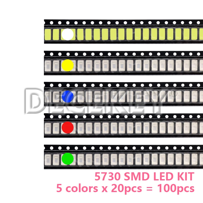 100pcs 0603 0805 1206 1210 5730 5050 SMD LED Light Emitting Diode Kit 5 colors Miniature LED Red White Yellow Green Blue