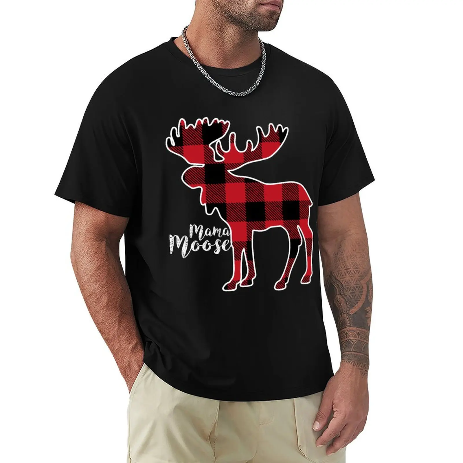 

Mama Moose Red Plaid Buffalo Matching Family Pajama T-Shirt customs hippie clothes oversized t shirts for men