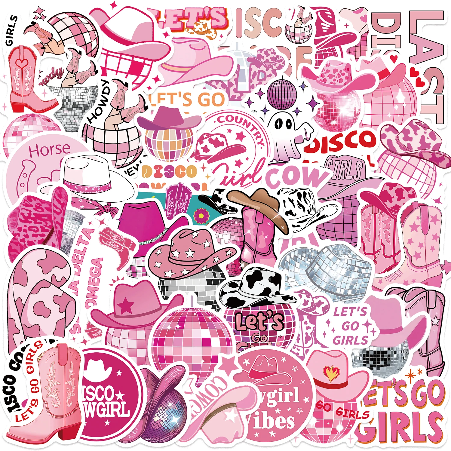 50 pçs rosa disco cowgirl adesivo pacote bookish adesivos para notebook bagagem skate decoração graffiti decalques legal adesivo