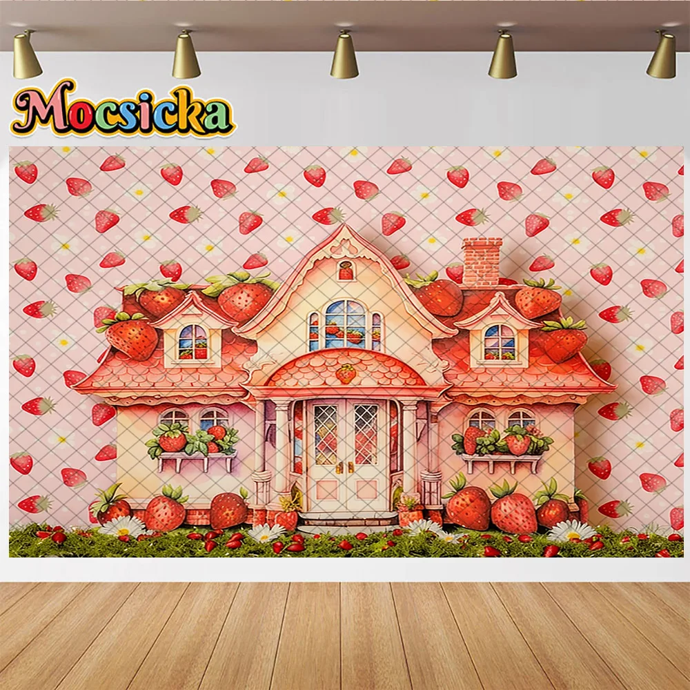 Mocsicka Summer Photography Backdrop Red Strawberry Shop Decoration Baby Shower Cake Samsh Party Backgrounds For Photographs