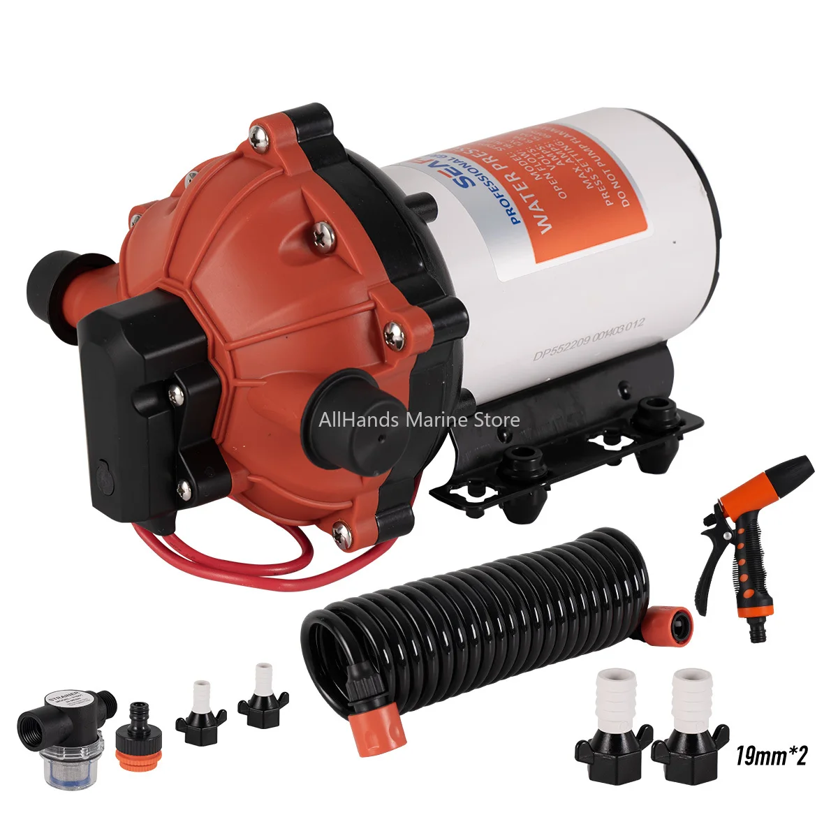 

SEAFLO 55 Series Diaphragm Water Pump Our Heavy-duty Washdown Kit 5.0GPM 60PSI 12V With 6.5m Coiled Hose On-Board