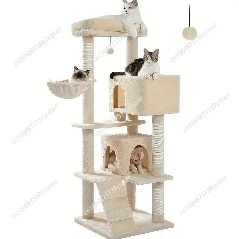 Cat Tree with Hammock and Scratching Post Tower, Dark Gray House, Cat Toys Tower