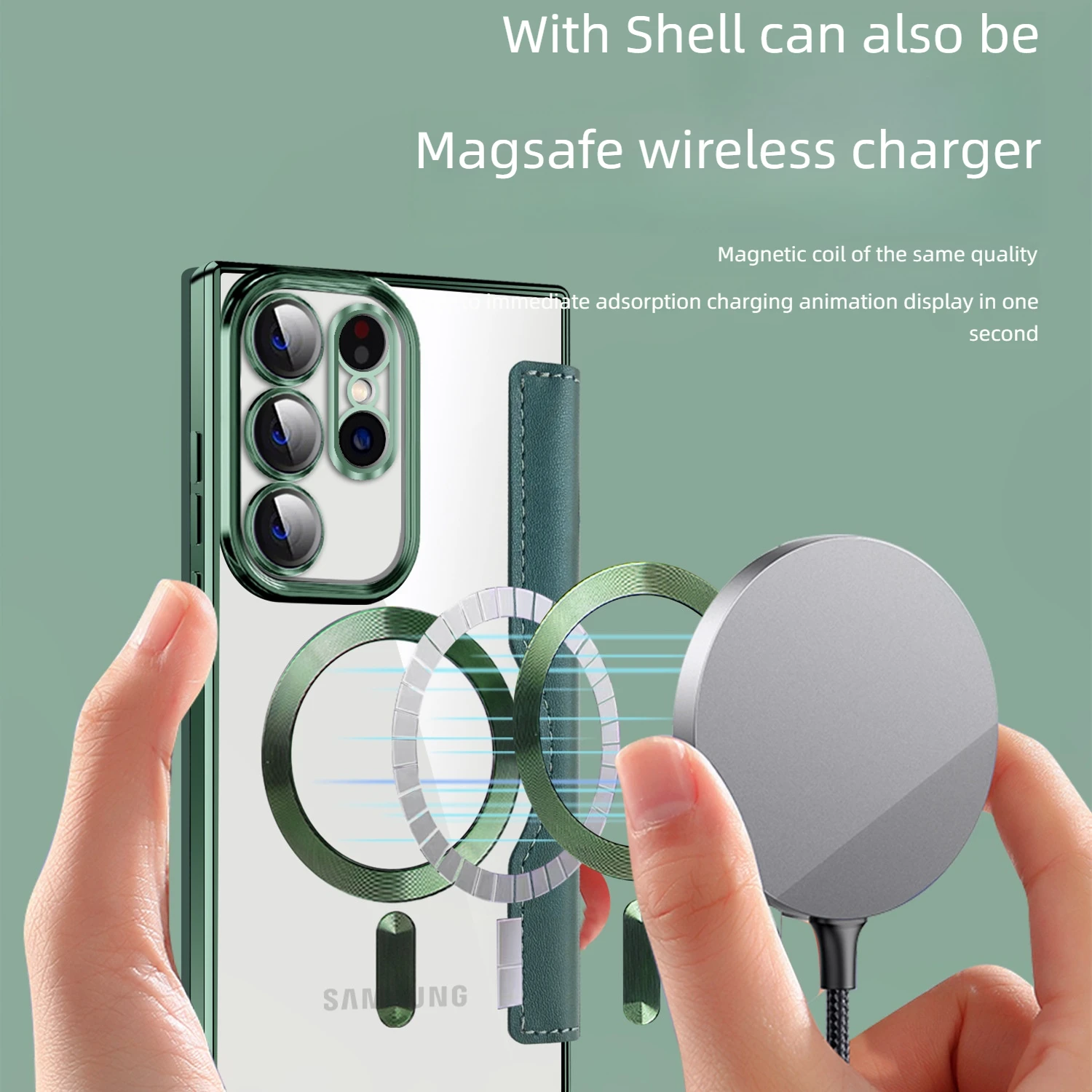 Magnetic flip card clip-on protective case,for Samsung S25 S24 S23Ultra magnetic wireless charging all-inclusive protective case image 2