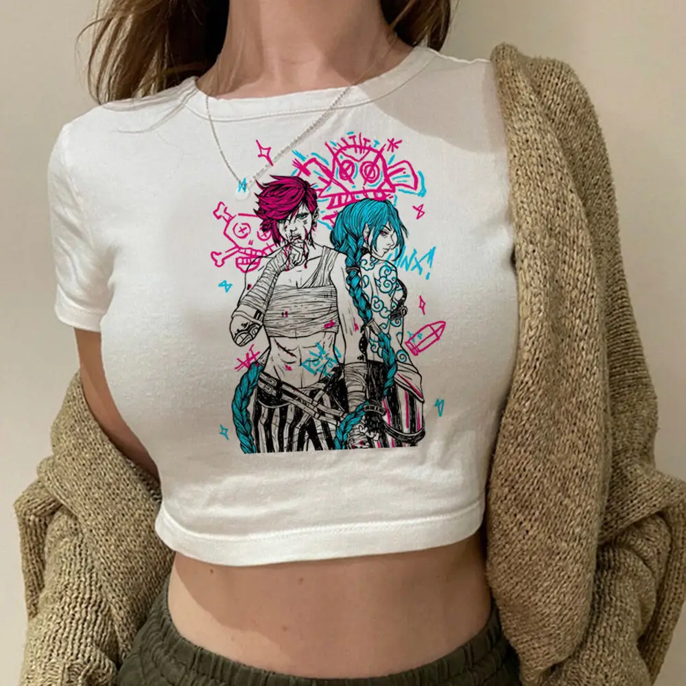 Arcane crop top Aesthetic harajuku summer Slim Fit Cute corset cute Streetwear gothic  woman t-shirt