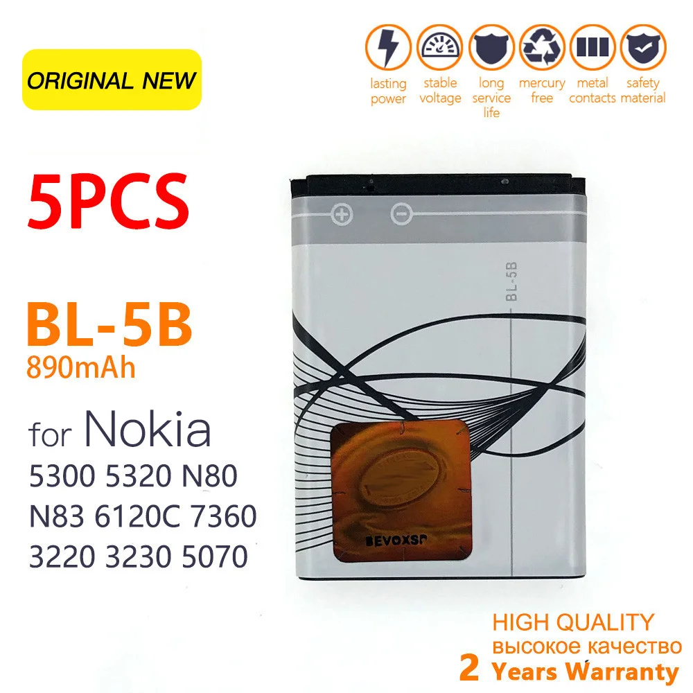 890mAh BL-5B BL5B BL 5B Lithium Phone Battery For Nokia 5300 5320 N80 N83 6120C 7360 3220 3230 5070 5208 Replacement Cell Phone