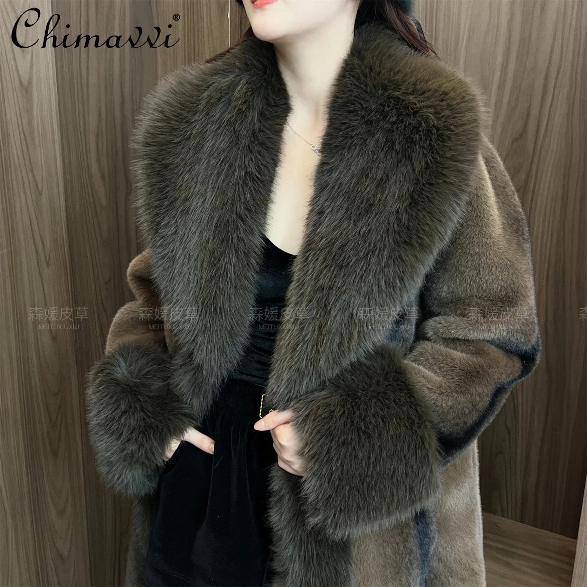 2024 Winter New Women\'s Luxury High-end Imitation Mink Coat Fashion Loose Warm Long-sleeved Temperament Thickened Long Fur Coat