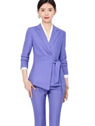 Elegant Ladies Pant Suit Women Female Business Work Wear Jacket and Trouser Pink Purple Black 2 Piece Set Blazer