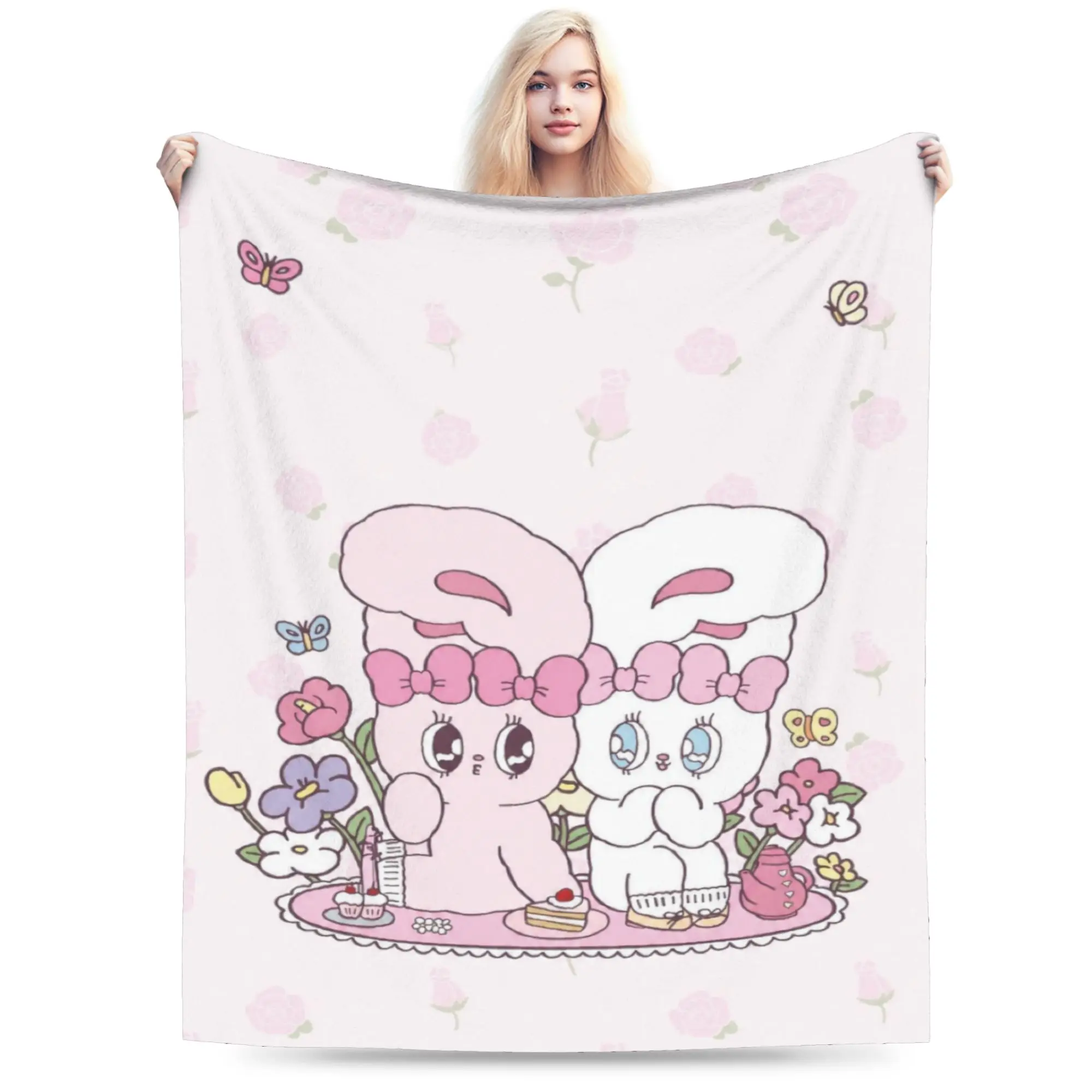 Esther Bunny cartoon rabbit Throw Blanket for Couch  Soft Fuzzy Plush Blanket 50x60 Inches Multiple Sizes Bedspreads