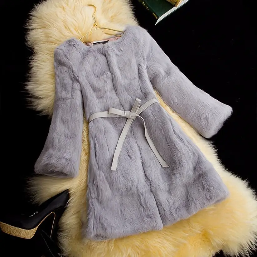 Real Rabbit Fur Coat Jacket 2024 Ins New Winter Ladies Female Rex Rabbit Fur Coat Parker Jacket 75cm Women Real Rabbit Fur Coat