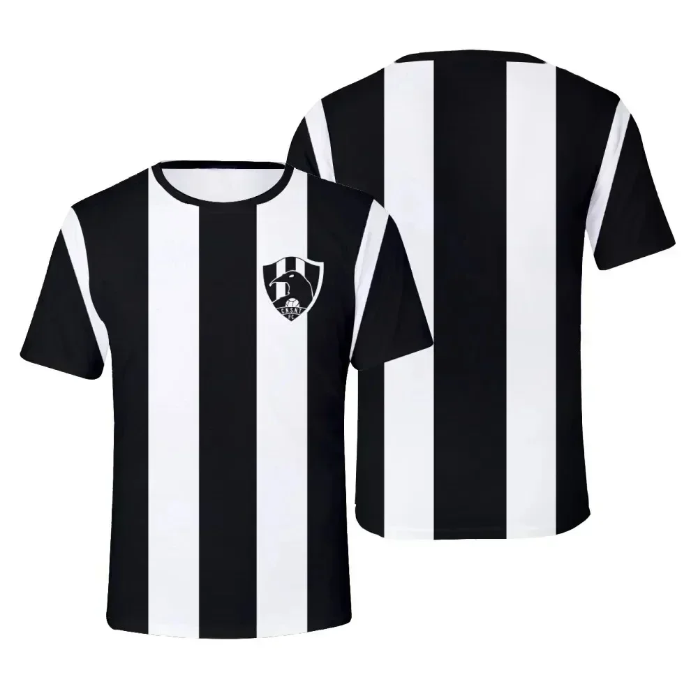 

Black & White Vertical Stripe Soccer Jersey Eagle Crest Team Badge, Breathable Football Shirt for Match Wear & Casual Fan Outfit