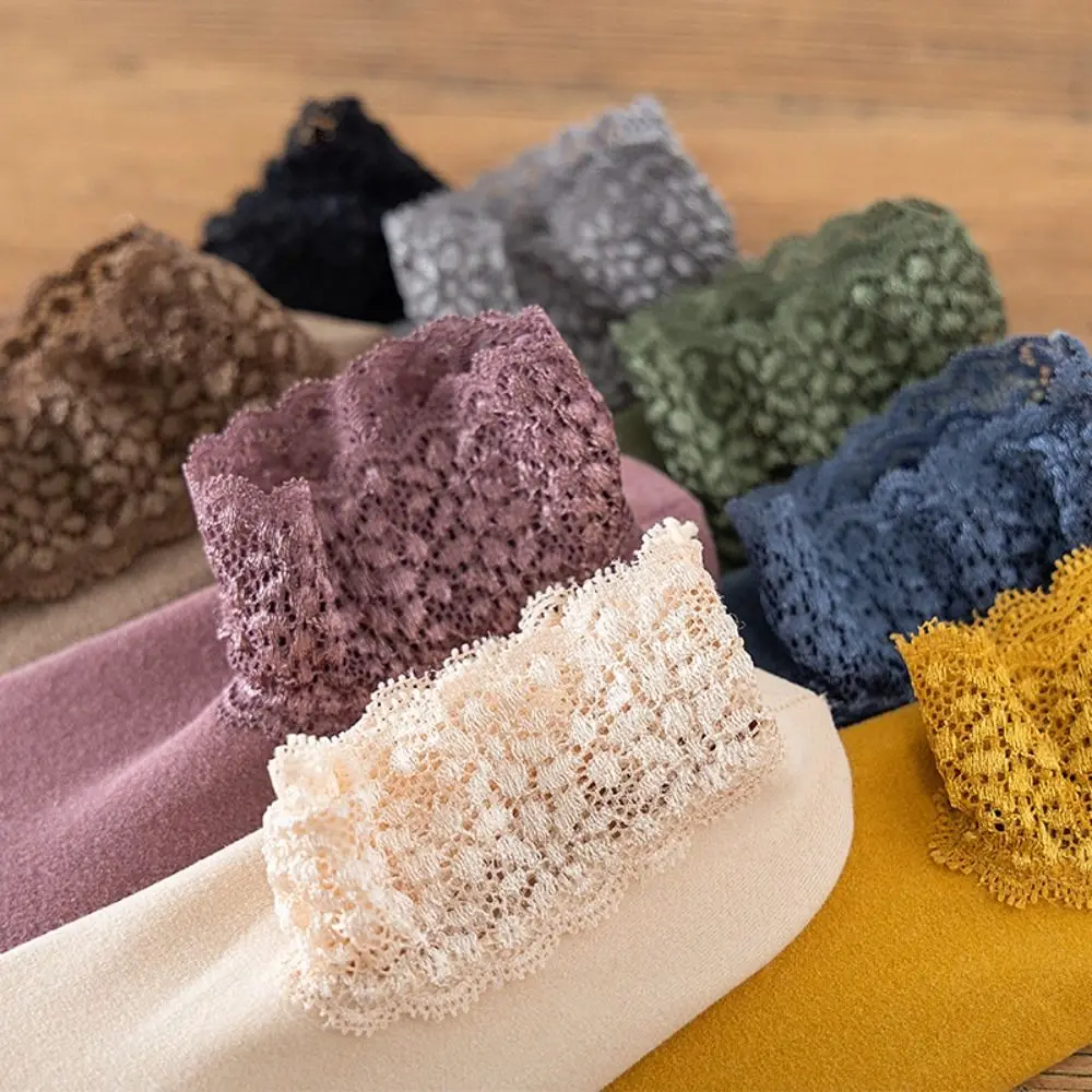 10Pairs Fashion Solid Color Winter Floor Shoes Non-slip Thicken Female Warm Socks Hosiery Lace Socks Women