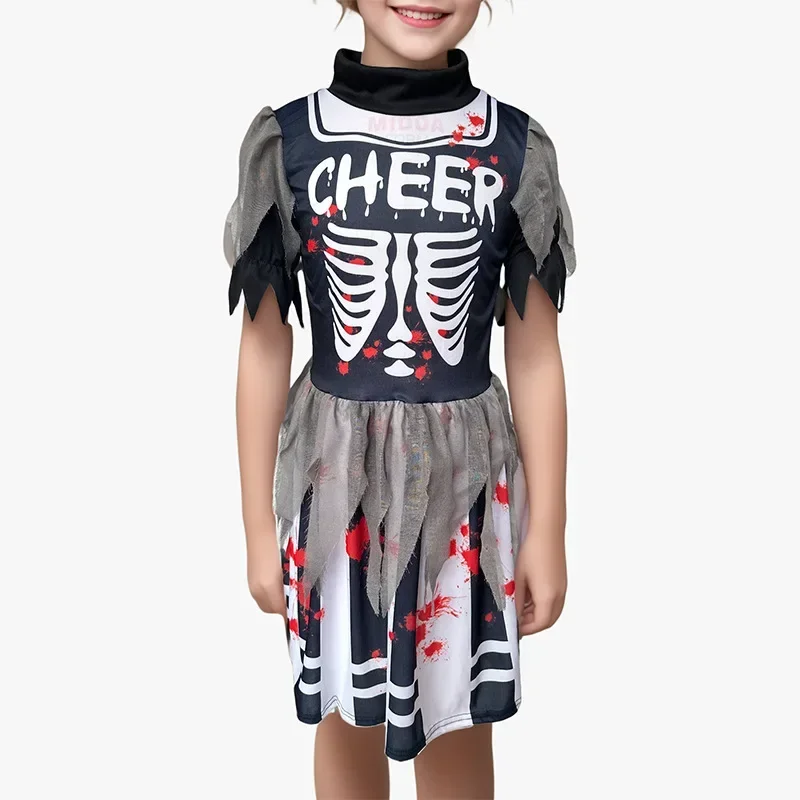 2025halloweenKind Halloween Carnaval Cosplay Kid Eng Zombie Kostuum Meisje Eng Bloedige Cheerleader Coparty Easter Purim Fancy