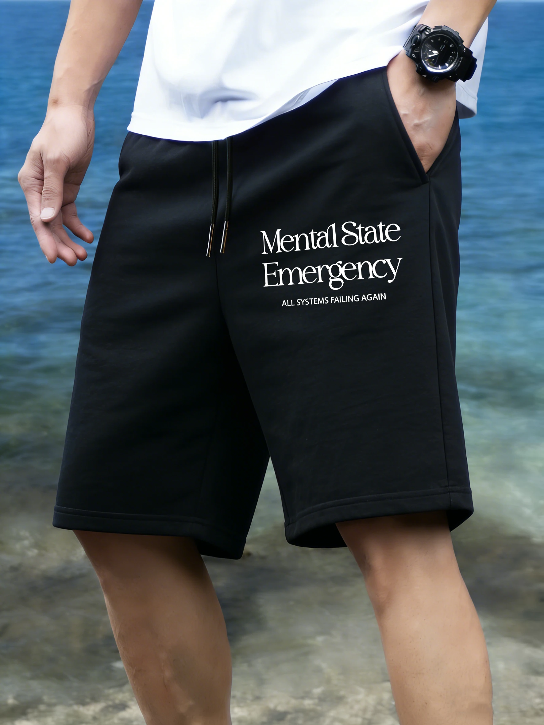 

Mental State Emergency Pattern Men'S Sports Shorts Beach Vacation Swimming Trunks Summer Gym Wide Leg Streetwear Elasticity Pant