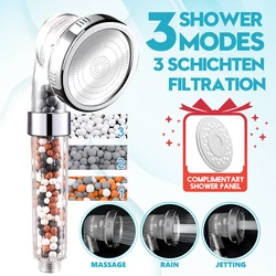 3 Modes High Pressure Saving Water Shower Head SPA Tourmaline Filter Bathroom Accessories,Rainfall Shower Head