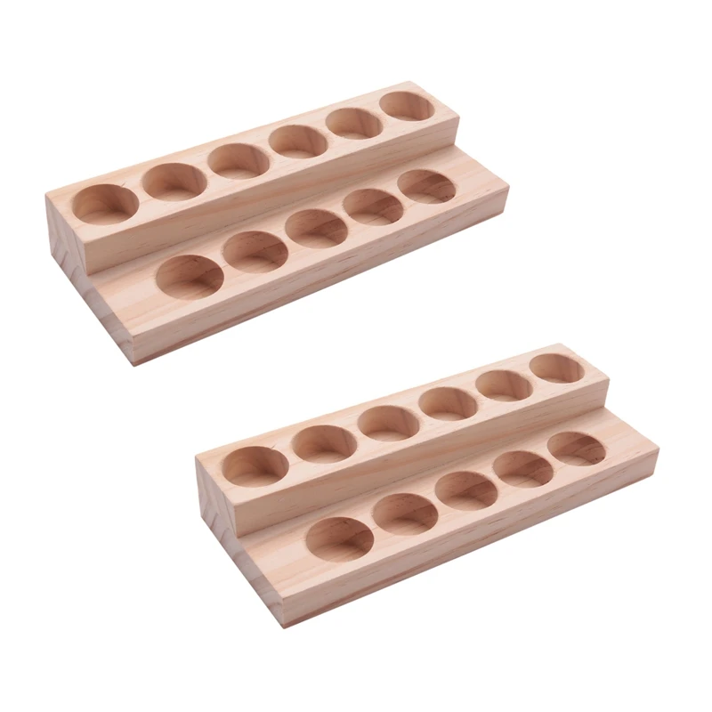 

3X 11 Holes Wooden Essential Oil Tray Handmade Natural Wood Display Rack Demonstration Station For 5-15Ml Bottles CNIM Hot