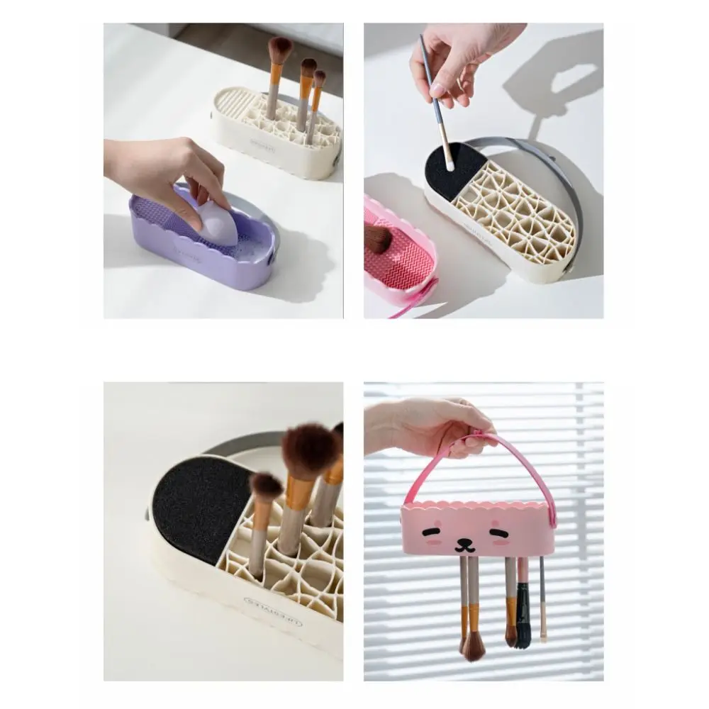 Detergente per pennelli per trucco in gomma Scatola portaoggetti per spugna Scatola per pulizia pennelli per trucco Panda Porta pennelli per trucco portatile Strumento cosmetico