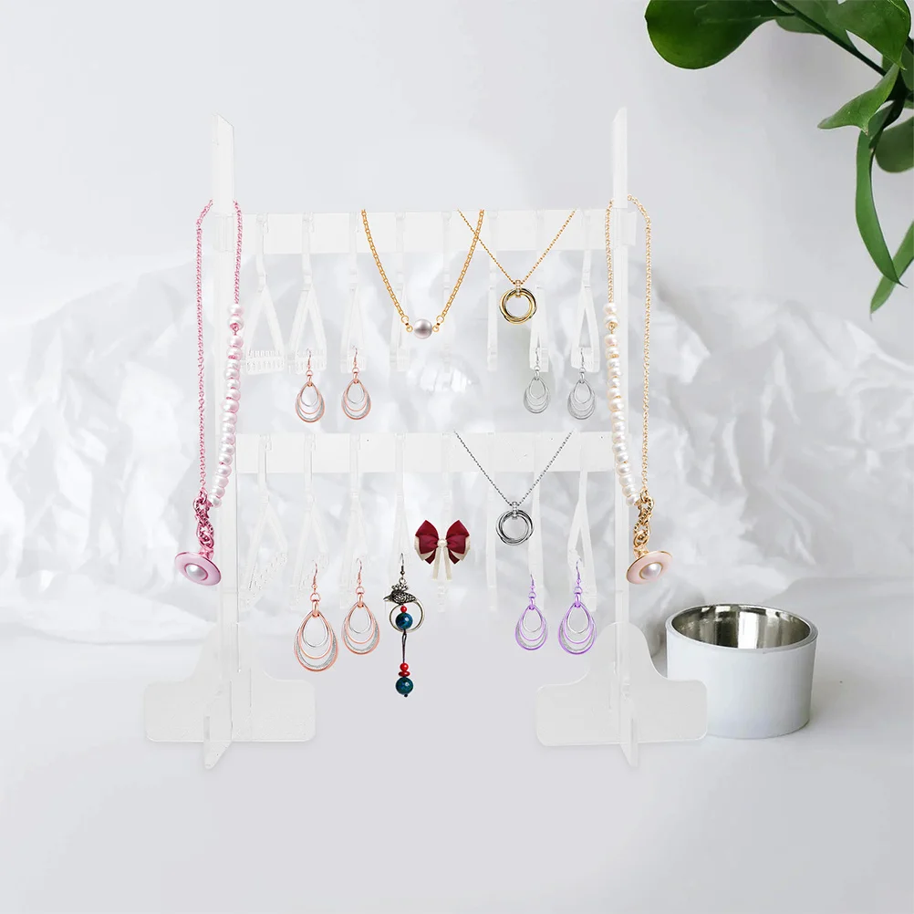 2Pcs Acrylic Jewelry Holder Stand Double-Layer Necklace Organizer Display Rack Ring Earring Bracelet Storage Necklace Holder