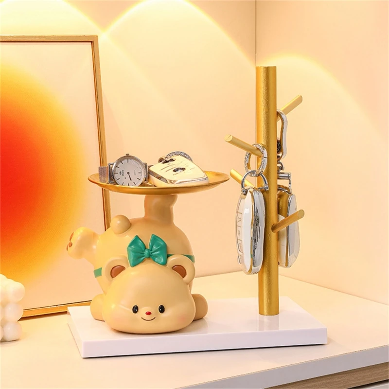 

Поднос для хранения ключей с мультяшным медведем, фигурка животного, поднос для ключей, поднос для ювелирных изделий и сережек