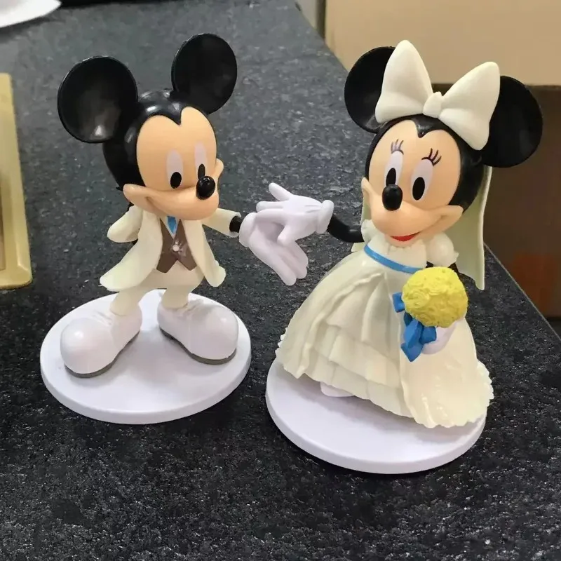 

10.8cm~11.3cm Wedding White Dress Mickey Minnie Handmade Trendy Doll Desktop Ornament Wedding Decoration Female Birthday Gift