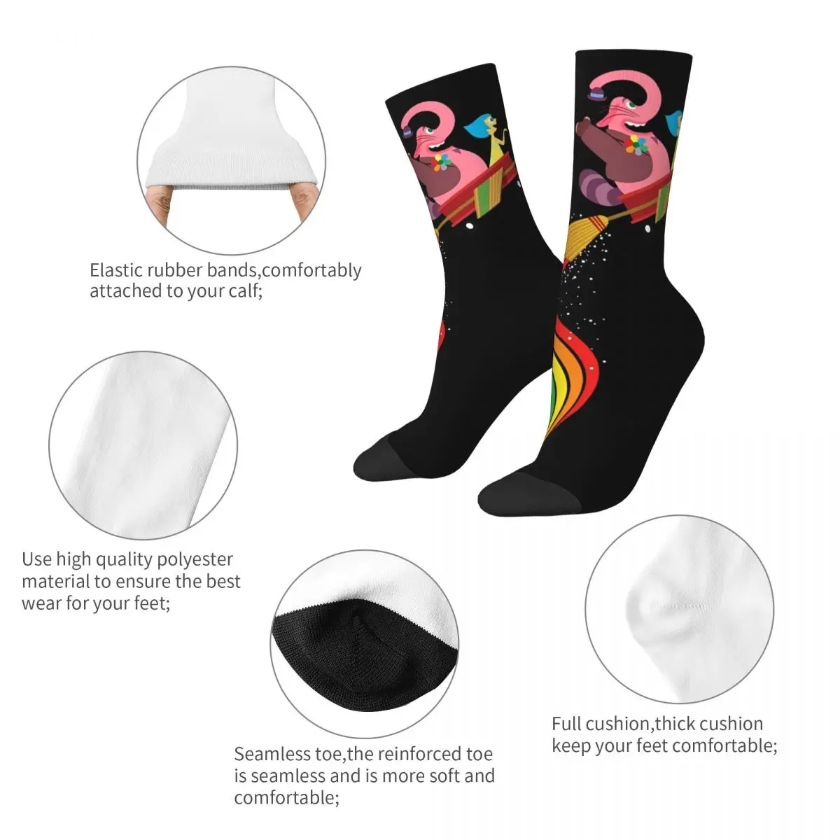 Hip-hop Inside Out Bing Bong And Joy Rainbow Basketball Socks Polyester Long Socks for Women Men Sweat Absorbing