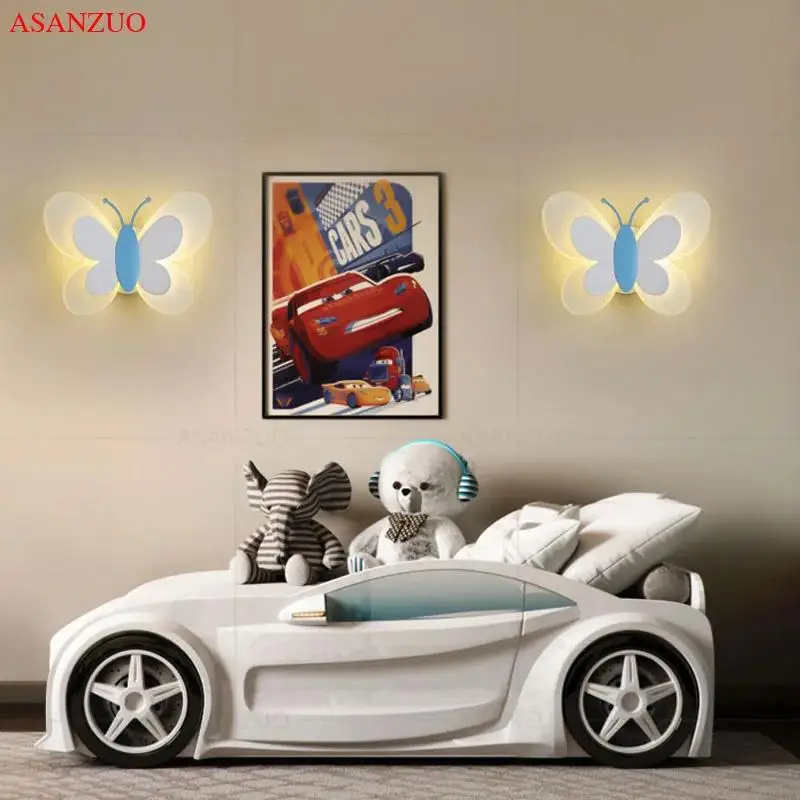 Pink Butterfly Led Wall Sconce For Kids Bedroom Night Lights Deco Maison Lampara De Pared Lamp For Girls room