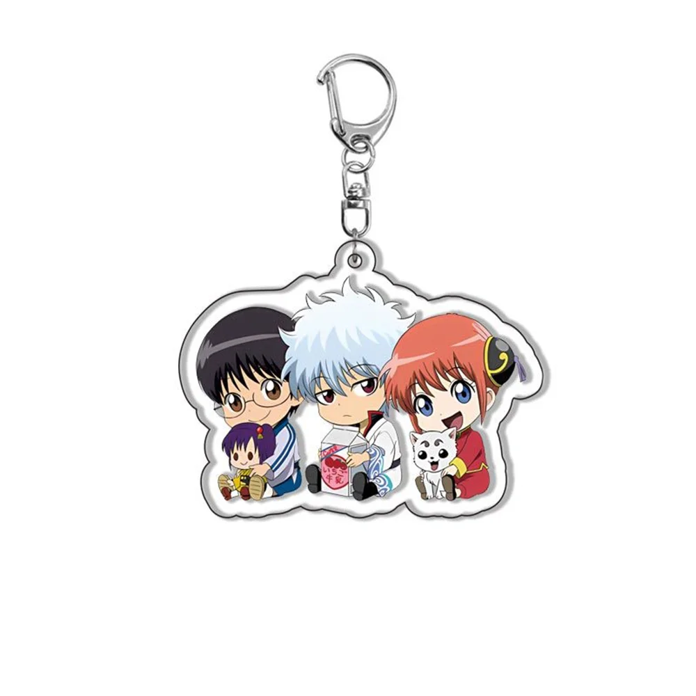 Anime GINTAMA Kawaii HD Figure Sakata Gintoki Acrylic Keychains Okita Sougo Pendants Kagura Keyring Bag Decoration Series 6cm