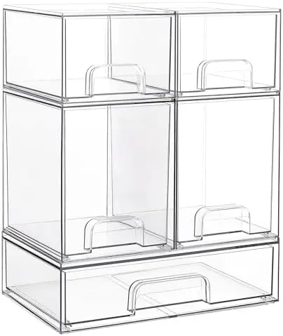 

Vtopmart 5-Piece Stackable Clear Storage Drawers for Kitchen, Bathroom & Vanity Organization
