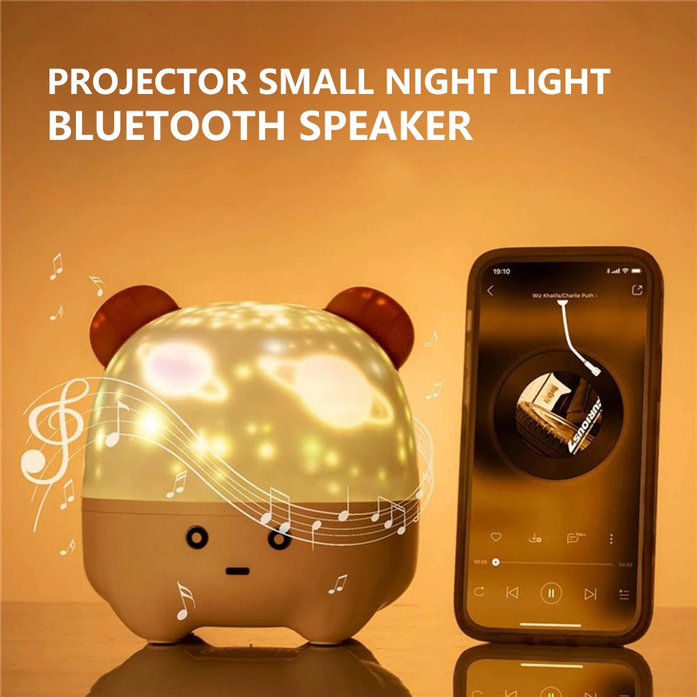 

Creative Cartoon Projection Seven Color Lights Bluetooth Speaker Home Bedroom LED Atmosphere Light HiFi Stereo Surround Soundbar