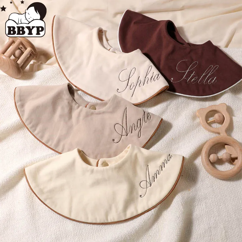 

Personalized name Soft Button Solid Towel Baby Feeding Bib for Eating Newborn Drooling Bib Saliva Towel High-absorbent Infant Te