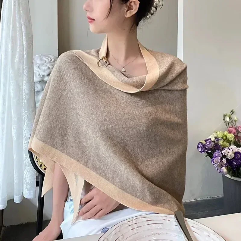 Mới 2 Mặt Cashmere Dệt Kim Khăn Choàng Màu Tam Giác Thời Trang Khăn Áo Chống Gió Ấm Áp Bảo Vệ Cổ Phụ Kiện