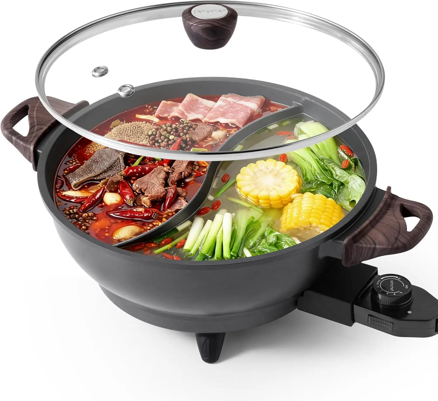 

Electric Hot Pot with Divider | PFAS-Free Nonstick Ceramic | Fast Heating for Shabu Shabu Family Use