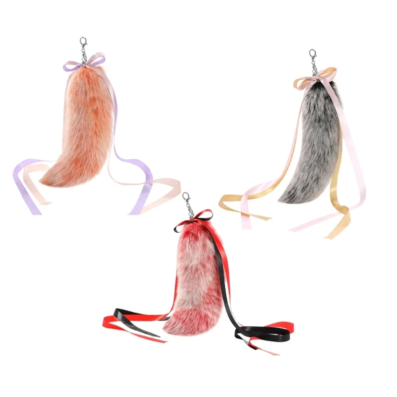 

YUYU Plush Animal Tail Charm Key Holder Keyring Pendant with Ribbon for Bag Charm