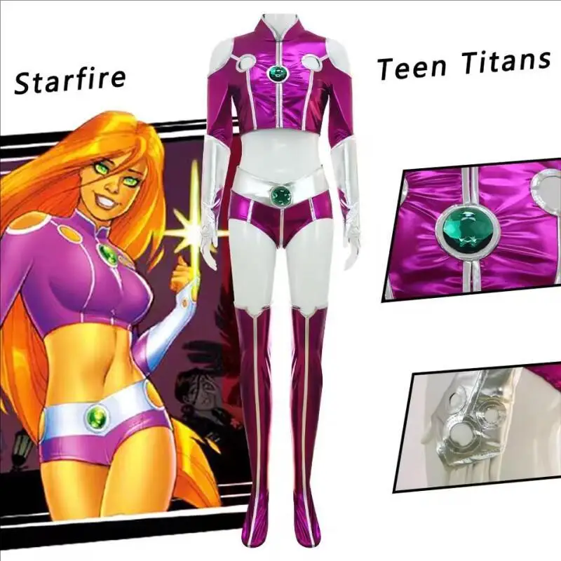 Teen Titan Starfire Cosplay Kostüm Anzug Lila Damen Halloween Cosplay Kostüm Sexy Lila Bodysuit