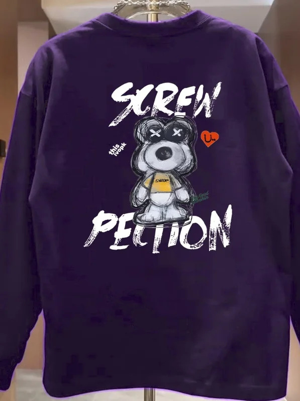 

Loose Fit Long Sve T-irt Pure Cotton Cartoon Print Casual Top for Spring Autumn Big Size Men's Faion Streetwear