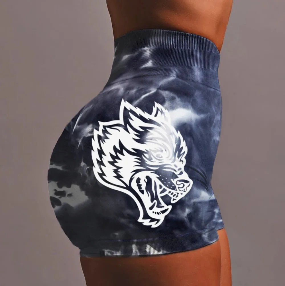 She Darc Shorts Tie Dye Gym Pants Push Up New Style Wolf Head Fitness Female Skinny Bottom Running Yoga Sexy Tight Sport Shorts