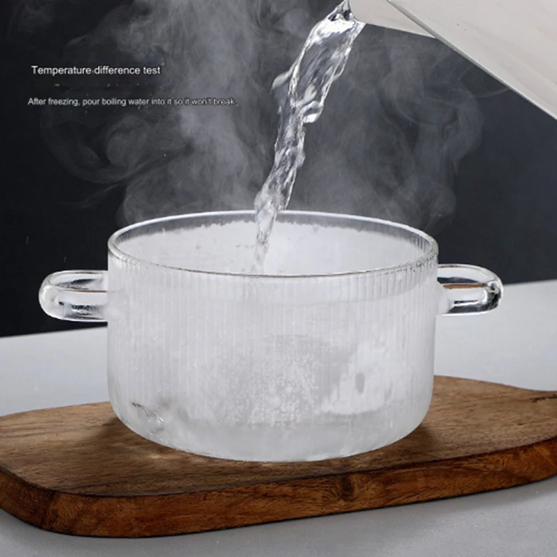 Glass Saucepan Clear Cooking Pot Soup Pot Heating Dual Handles Glass Saucepan With Cover Durable Easy Install Easy To Use Silver