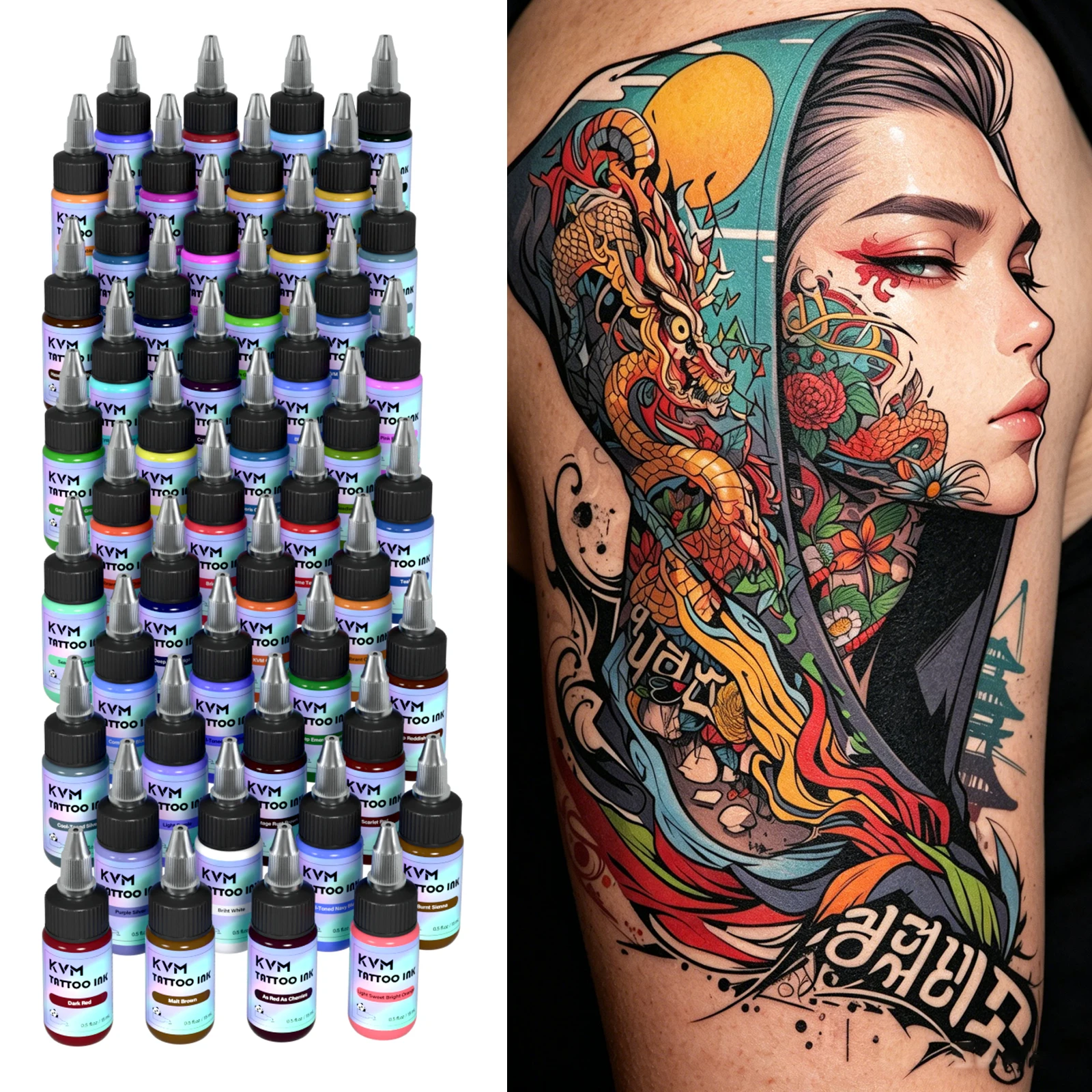 48 Shades High Saturation Vegan Tattoo Pigment Set 0.5oz Each Bottle Safe Non-fade Tattoo Ink for Beginner Pro Tattoo Practice