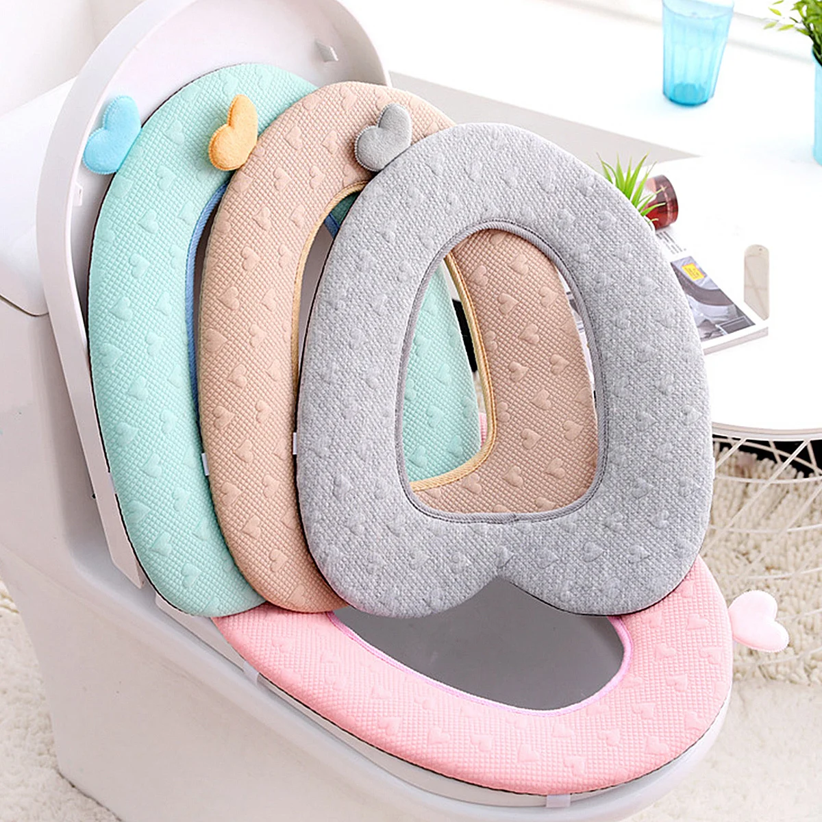 

Toilet Mat Khaki Soft Durable Warm Comfortable Bathroom Seat Cover Closestool Pad Handle Practical Gift Washable