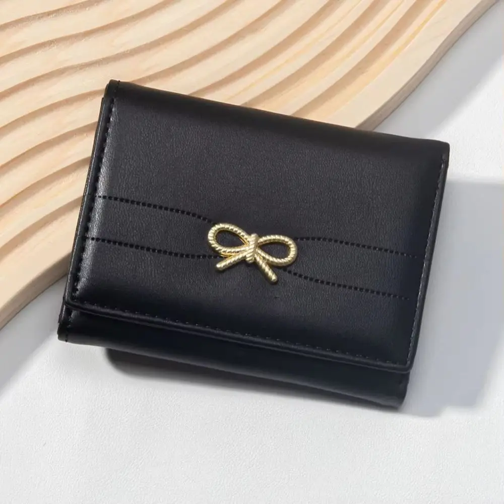 

Korean Style Mini Portable Purse Solid Color Bow Portable Card Holder Multifunctional Lightweight Card Organizer Card Holder Bag